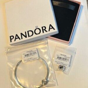 NWT Pandora Heart Clasp Bracelet Sterling Silver with Football Helmet Charm NEW